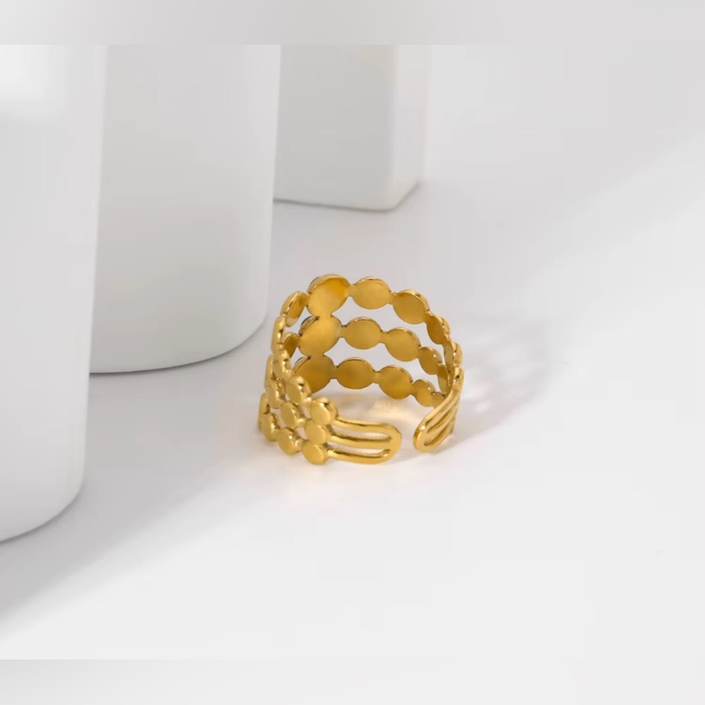 NEW ๐ Triple Band Malachite Inspired PVD Coated Stainless Steel Adjustable Ring - Picture 2 of 3